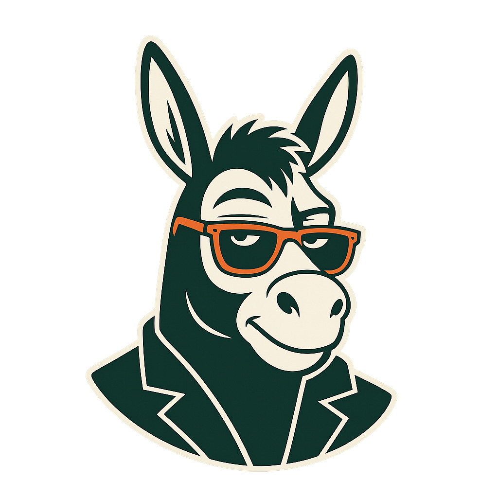 Donk, the poker mascot — a donkey in a blazer with burnt orange aviators
